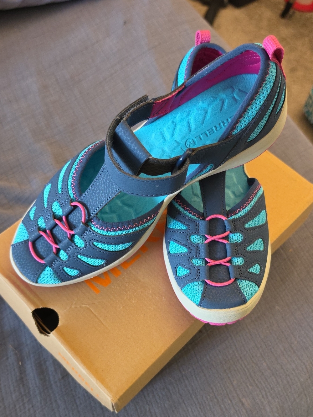 Merrell Hydro Lily Water Shoes Sandals Navy Turquoise Pink Women’s Size 9
